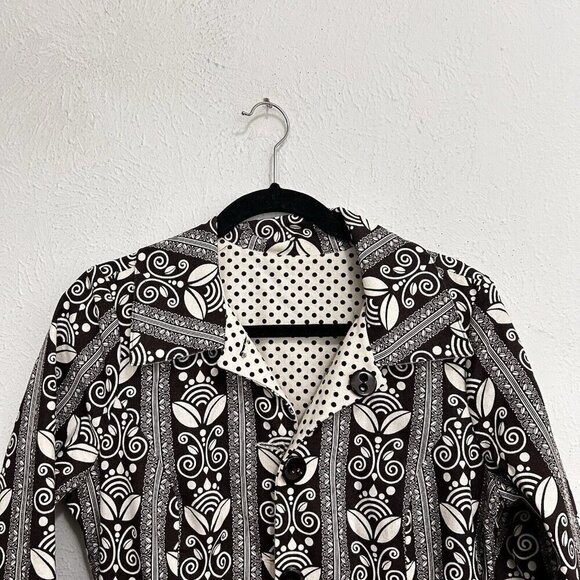 Vintage Floral Polka Dot Reversible Mod Car Coat Brown Ivory Button Front Size S - Picture 3 of 11